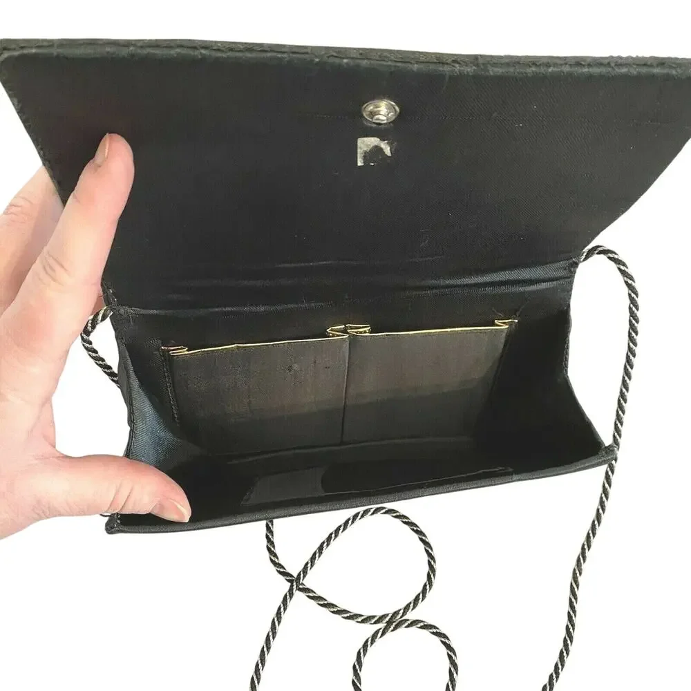Black evening bag beaded convertible clutch purse dramatic elegant vintage
